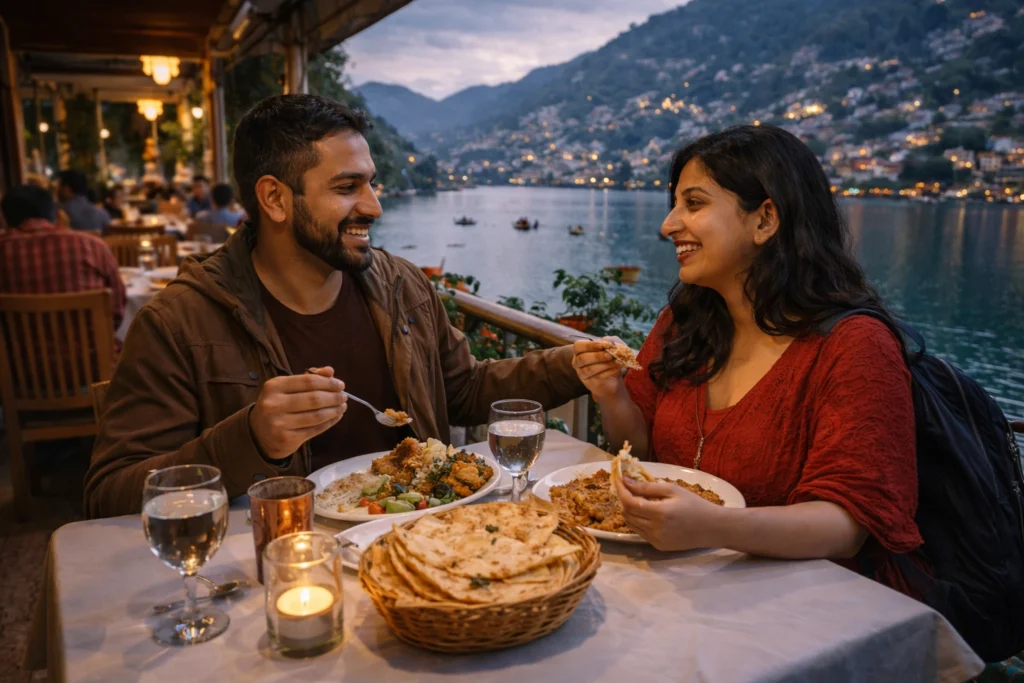 Tourists Taking Dinner at Restaurant Naini Lake 
